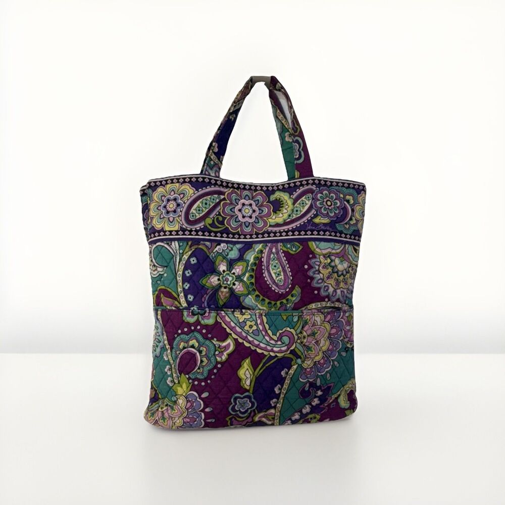 Vera Bradley Heather Two Way Tote Retired Paisley Purple &  Green Double Handles